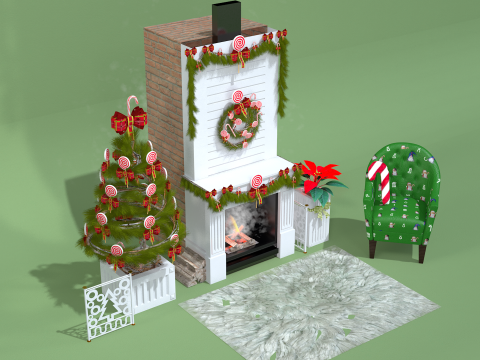 크리스마스 롤리팝 벽난로 가득 3D 모델