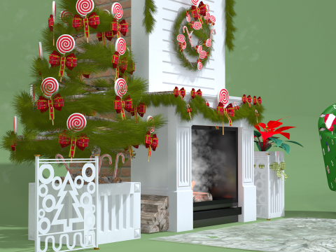 크리스마스 롤리팝 벽난로 가득 3D 모델