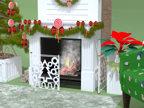 크리스마스 롤리팝 벽난로 가득 3D 모델