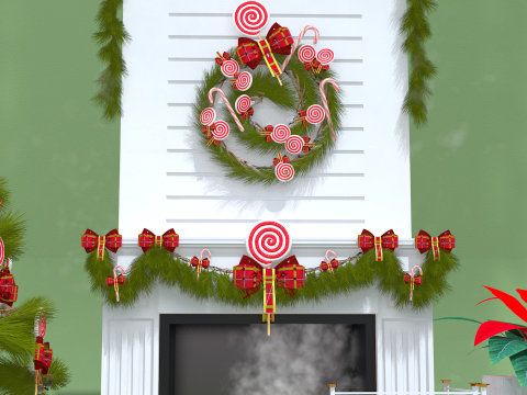 크리스마스 롤리팝 벽난로 가득 3D 모델