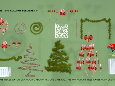 크리스마스 롤리팝 벽난로 가득 3D 모델