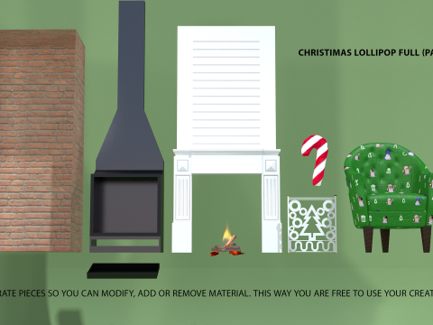 크리스마스 롤리팝 벽난로 가득 3D 모델