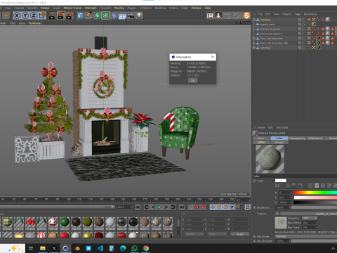 크리스마스 롤리팝 벽난로 가득 3D 모델