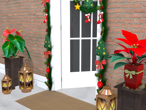 Wieńce świąteczne Dekoracja całych drzwi Model 3D