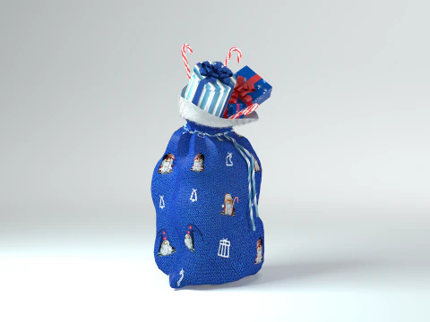 Borsa regalo blu di Babbo Natale Modello 3D