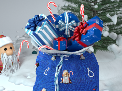 Sac cadeau bleu du Père Noël Modèle 3D