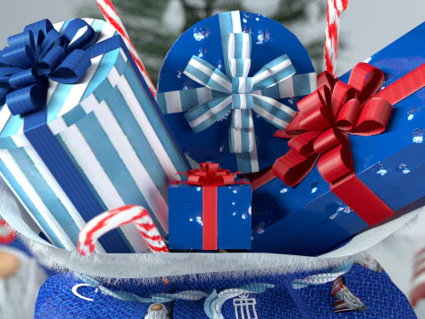 Borsa regalo blu di Babbo Natale Modello 3D