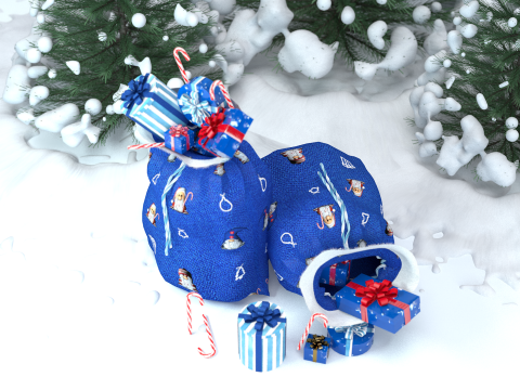 Sac cadeau bleu du Père Noël Modèle 3D