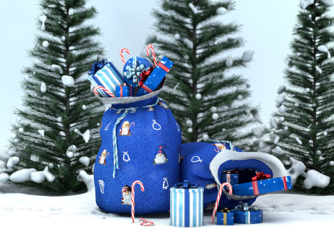 Sac cadeau bleu du Père Noël Modèle 3D