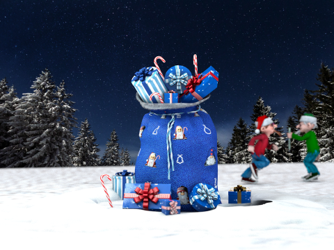 Sac cadeau bleu du Père Noël Modèle 3D