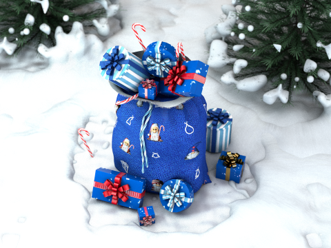 Sac cadeau bleu du Père Noël Modèle 3D
