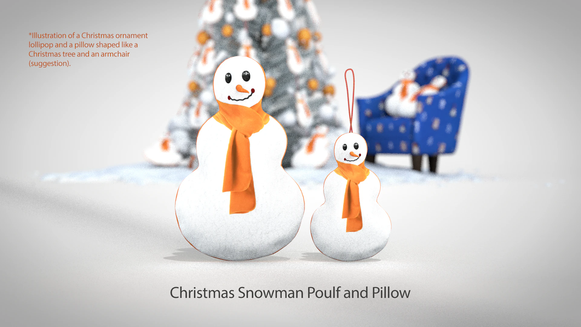 Puf y almohada de mu&ntilde;eco de nieve navide&ntilde;o Modelo 3D .c4d .max .obj .3ds .fbx .stl .blend 