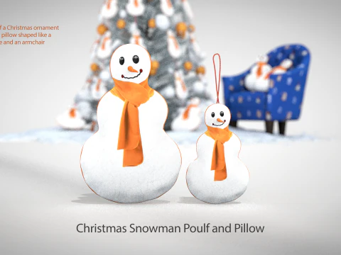 Pouf e cuscino natalizio con pupazzo di neve Modello 3D