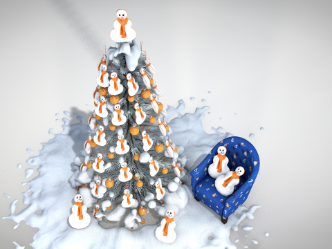 Kerstsneeuwman poef en kussen 3D Model