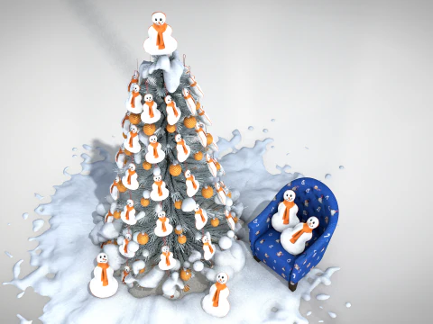 Puf y almohada de mu&ntilde;eco de nieve navide&ntilde;o Modelo 3D