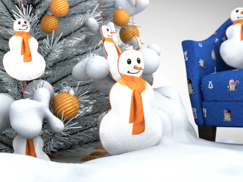 Puf y almohada de mu&ntilde;eco de nieve navide&ntilde;o Modelo 3D