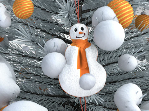 Puf y almohada de mu&ntilde;eco de nieve navide&ntilde;o Modelo 3D