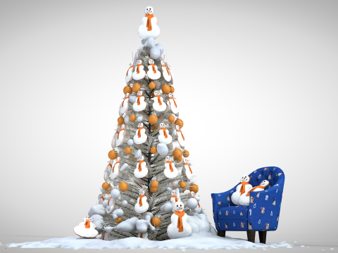 Kerstsneeuwman poef en kussen 3D Model