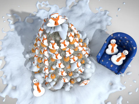 Puf y almohada de mu&ntilde;eco de nieve navide&ntilde;o Modelo 3D