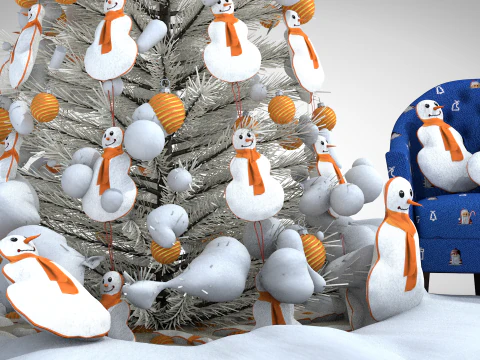 Puf y almohada de mu&ntilde;eco de nieve navide&ntilde;o Modelo 3D