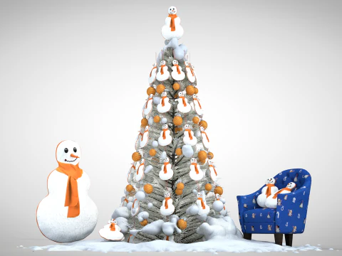 Puf y almohada de mu&ntilde;eco de nieve navide&ntilde;o Modelo 3D