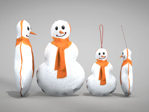 Puf y almohada de mu&ntilde;eco de nieve navide&ntilde;o Modelo 3D