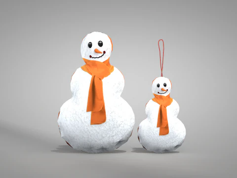 Puf y almohada de mu&ntilde;eco de nieve navide&ntilde;o Modelo 3D