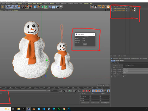 Puf y almohada de mu&ntilde;eco de nieve navide&ntilde;o Modelo 3D