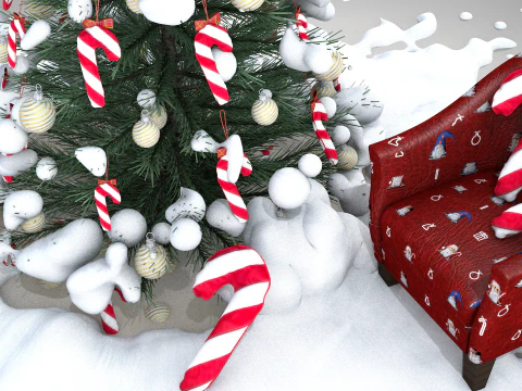 Christmas Lollipop Pouf and Pillow 3D Model