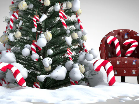 Christmas Lollipop Pouf and Pillow 3D Model