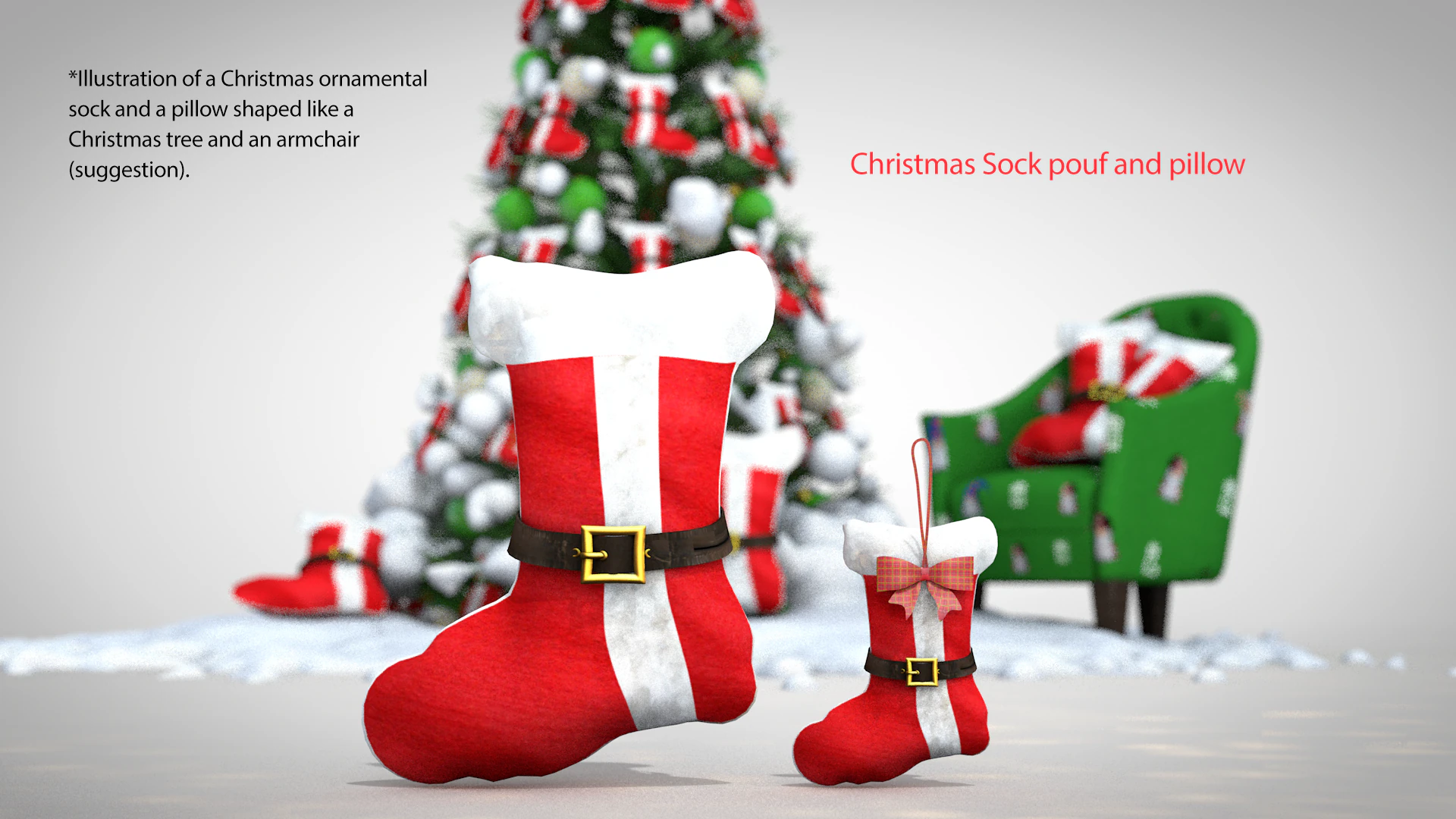 Christmas Sock Pouf and Pillow 3D Model .c4d .max .obj .3ds .fbx .stl .blend 