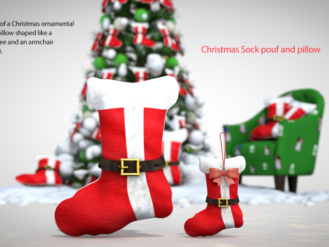 Новорічний пуф і подушка 3D Модель