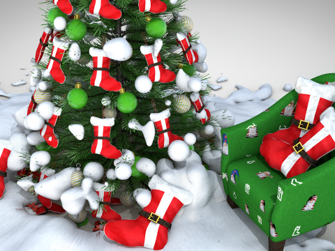 Kerst sok poef en kussen 3D Model