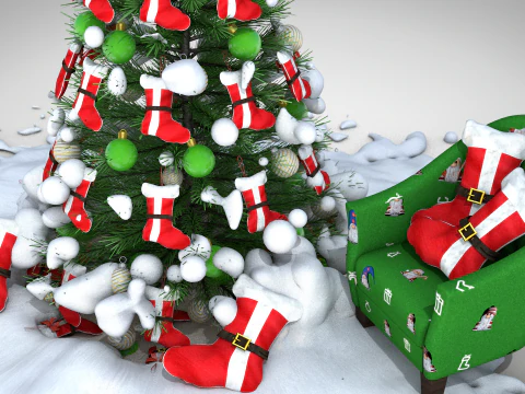 Christmas Sock Pouf and Pillow 3D Model