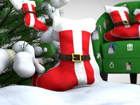 Christmas Sock Pouf and Pillow 3D Model