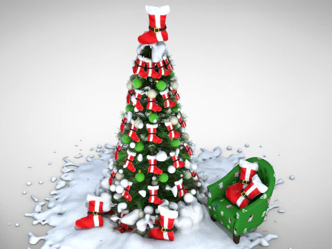 Christmas Sock Pouf and Pillow 3D Model