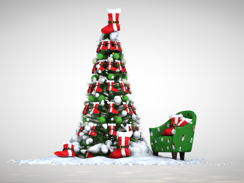 Kerst sok poef en kussen 3D Model