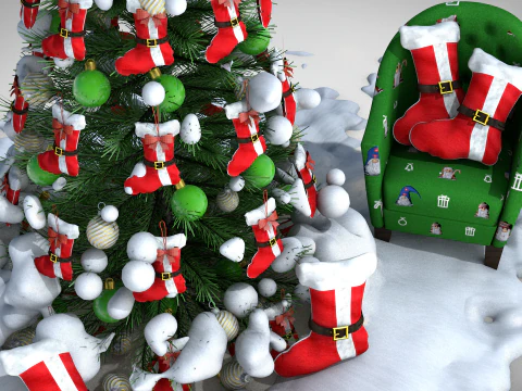 Christmas Sock Pouf and Pillow 3D Model