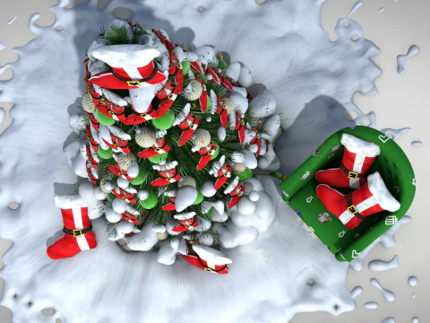 Christmas Sock Pouf and Pillow 3D Model