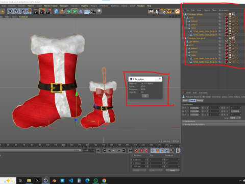 Kerst sok poef en kussen 3D Model