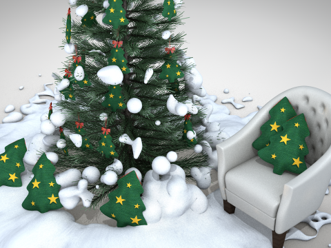 Pouf dan Bantal Pohon Natal Model 3D
