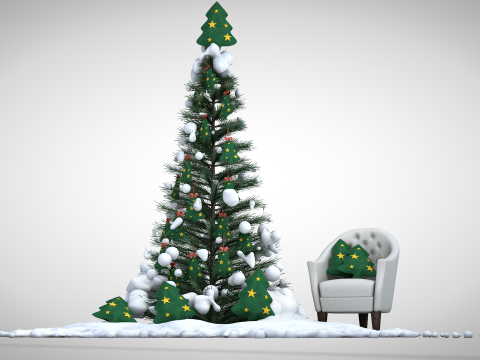 Pouf dan Bantal Pohon Natal Model 3D
