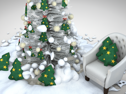 Pouf dan Bantal Pohon Natal Model 3D
