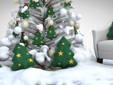 Pouf dan Bantal Pohon Natal Model 3D