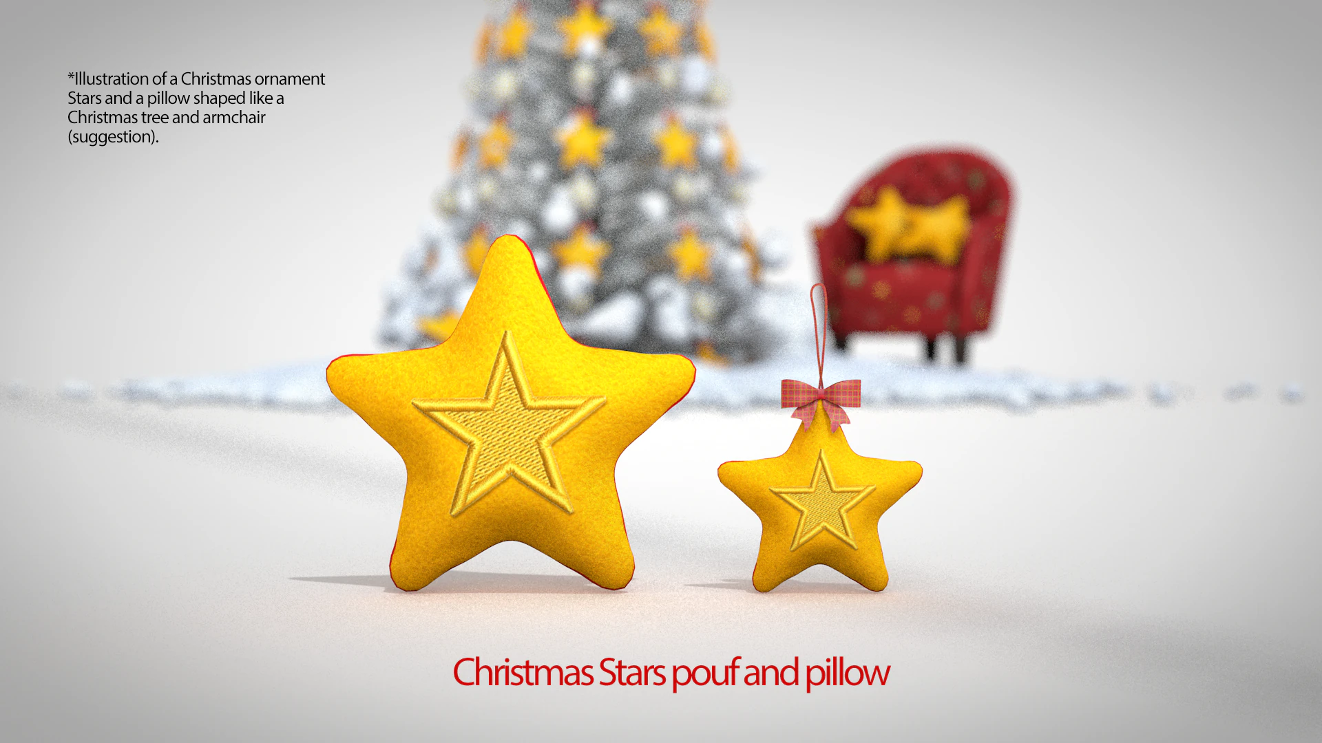 Christmas Star Pouf and Pillow 3D Model .c4d .max .obj .3ds .fbx .stl .blend 