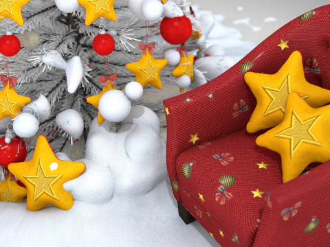 Christmas Star Pouf and Pillow 3D Model