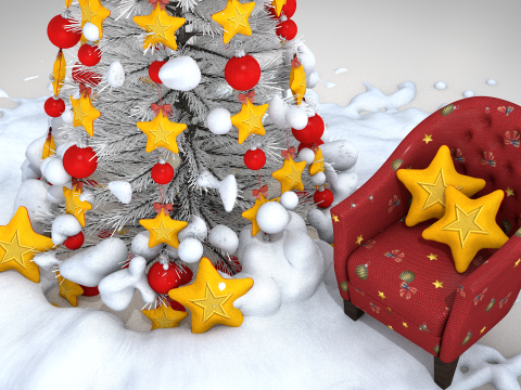 Pufe e almofada estrela de Natal Modelo 3D