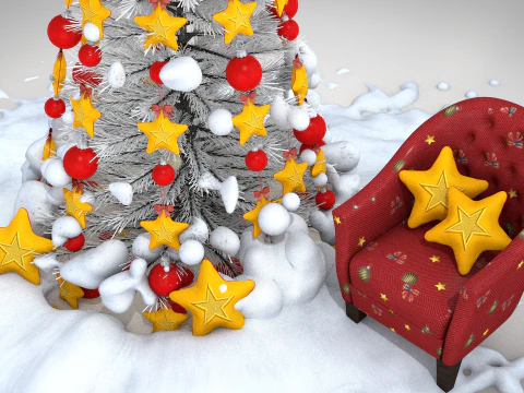 Christmas Star Pouf and Pillow 3D Model