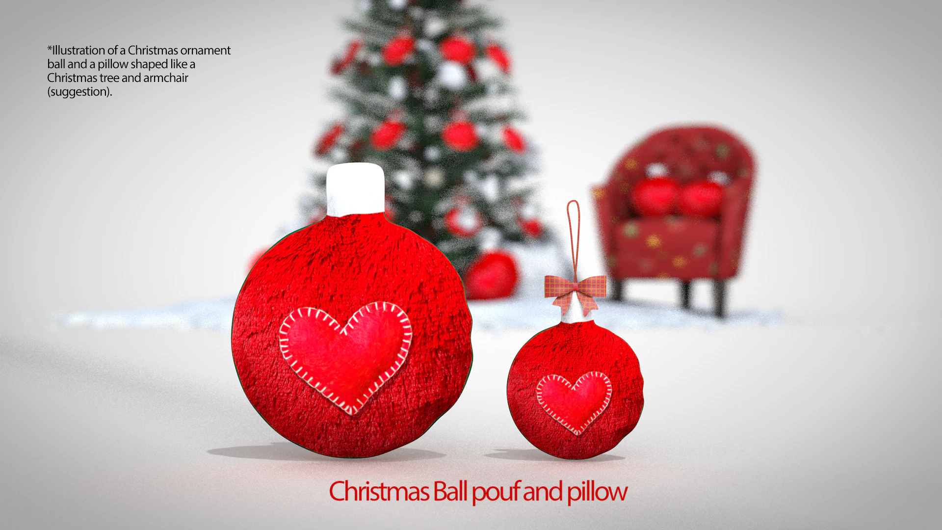 Christmas Ball Pouf and Pillow 3D Model .c4d .max .obj .3ds .fbx .stl .blend