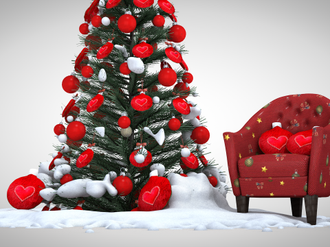 Weihnachtskugel-Hocker und Kissen 3D Modell
